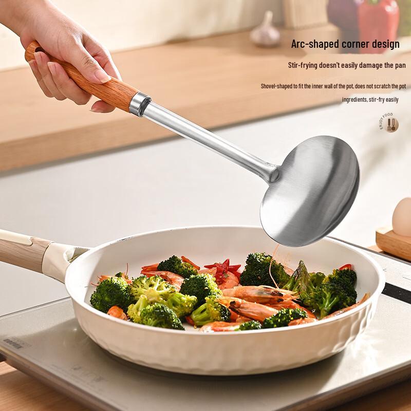 ZhiShi 304 Stainless Steel Wooden Handle Wok Spatula