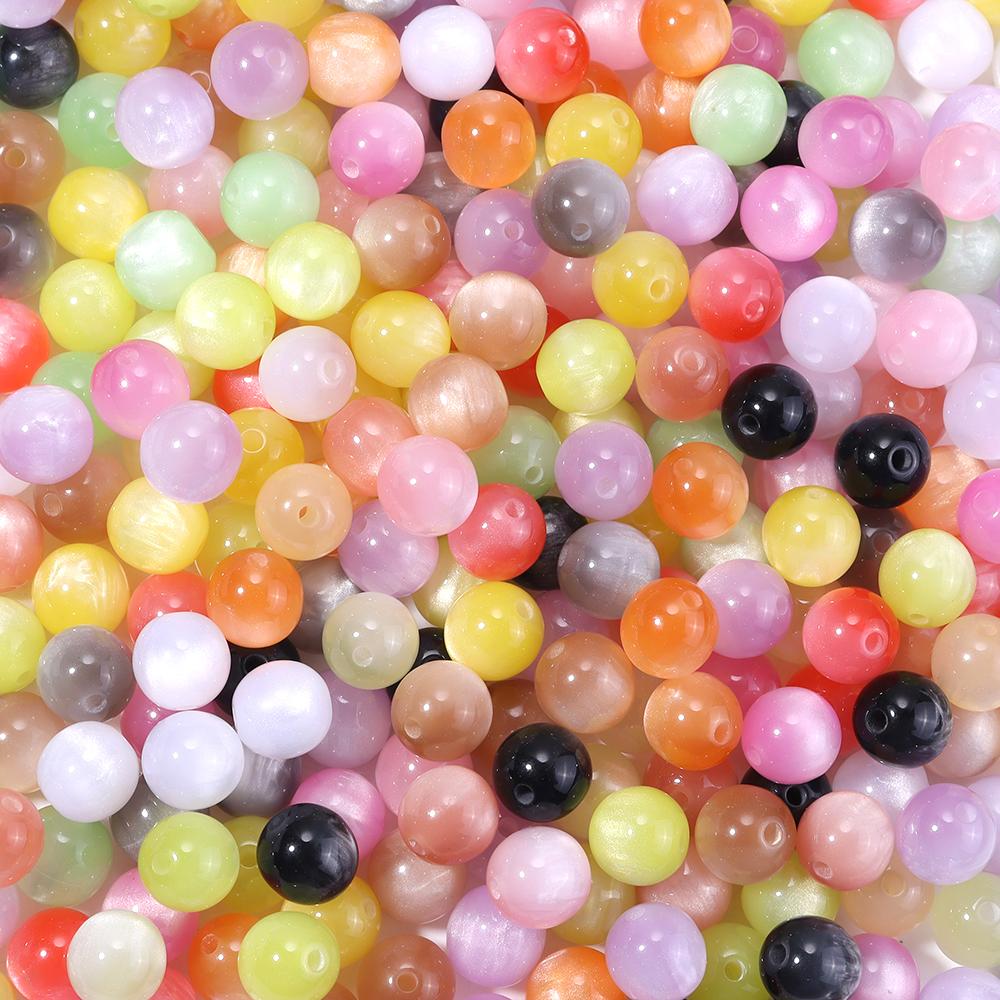 

20-50pcs/lot 8 10 12mm Gradient Color Imitation Cat Eye Beads Loose Resin Round Beads For DIY Charms Earrings Bracelet Accessory 8mm 50pcs