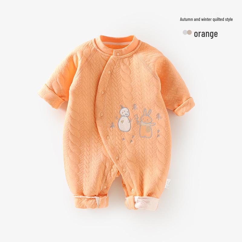 Thickened Pure Cotton Baby Romper - Newborn Full Body Warm Crawling Suit for Autumn/Winter