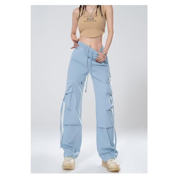 Pantaloni da Donna a Vita Alta Gamba Dritta Gamba Larga Casual Larghi Pantaloni a Strascico Pantaloni Cargo