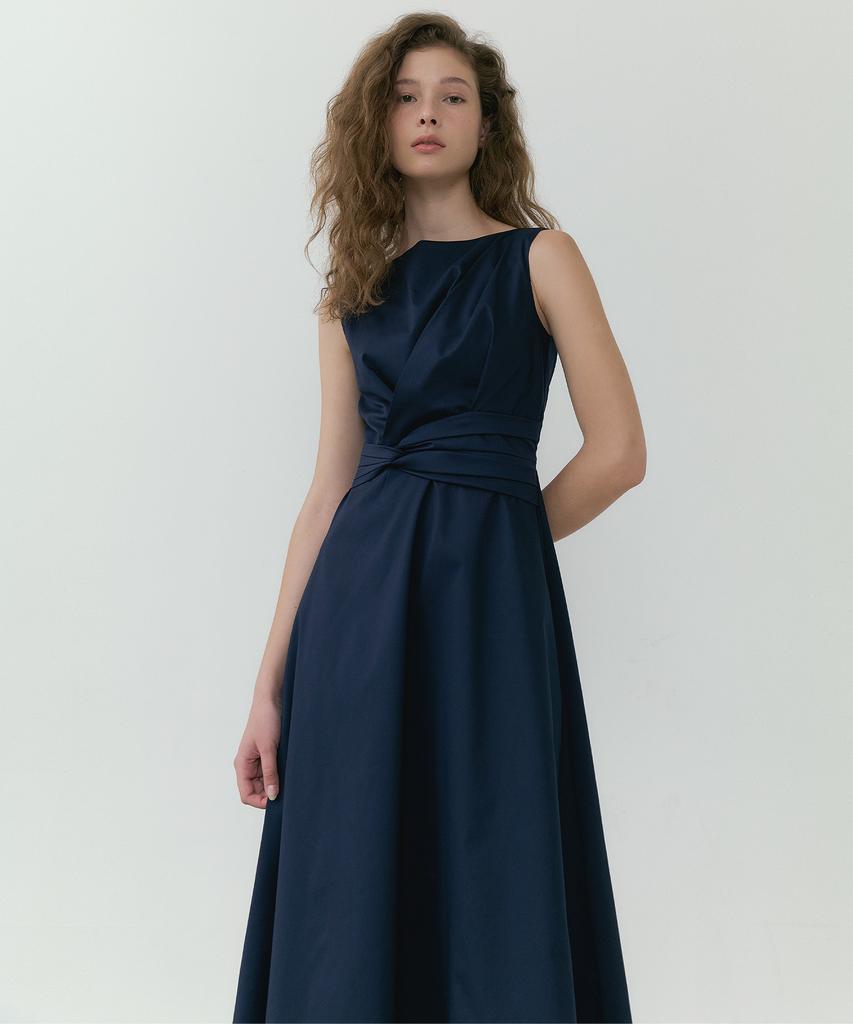 Lucirju Waist-Twisted Sleeveless Dress (Navy)