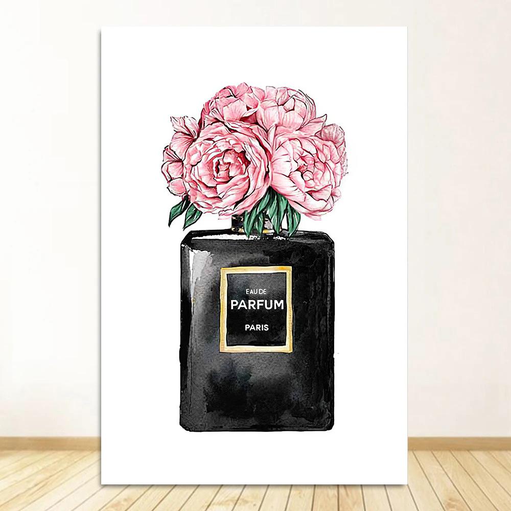 Fashion Luxury Perfume Bottle Canvas Painting Nordic Flower Poster Print Wall Picture Modern Girl Room Decor
