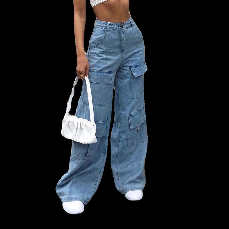 

2023 Выстиранные Джинсы Деним Женские Свободные с Большими Карманами Light blue S