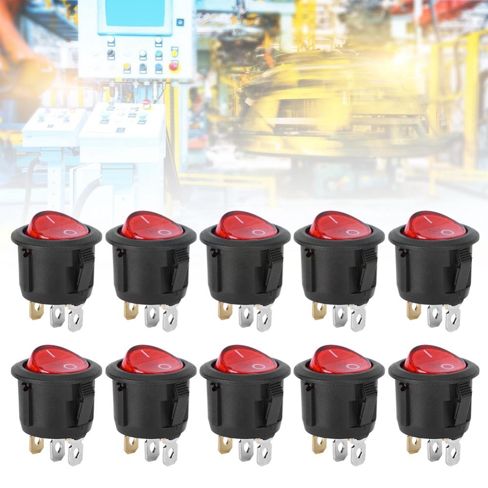 10 PCS KCD1 Round Rocker Switch Red Light Mini Circle Toggle Switches  Popcorn Maker
