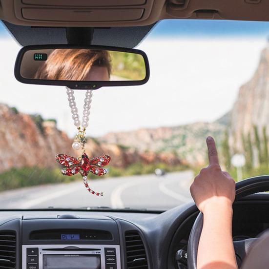 Yousheng Rhinestone Dragonfly Car Hanging Ornament Bling Rearview Mirror Pendant for Vehicle Sparkling Interior Decoration for Women