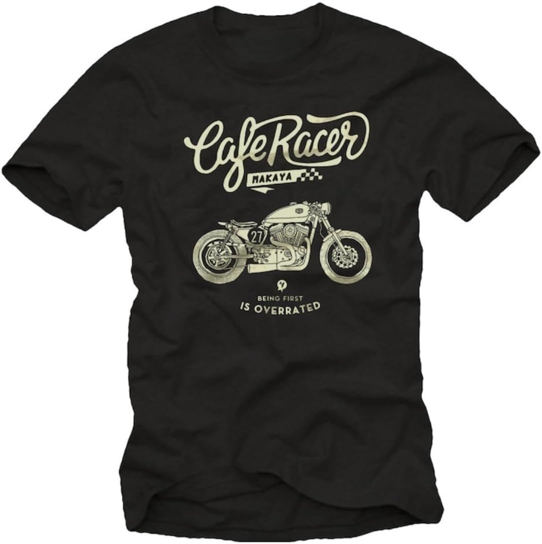 Men s Cafe Racer - Being First is Overrated Vintage Motorcycle Graphic Black Tee S разноцветный