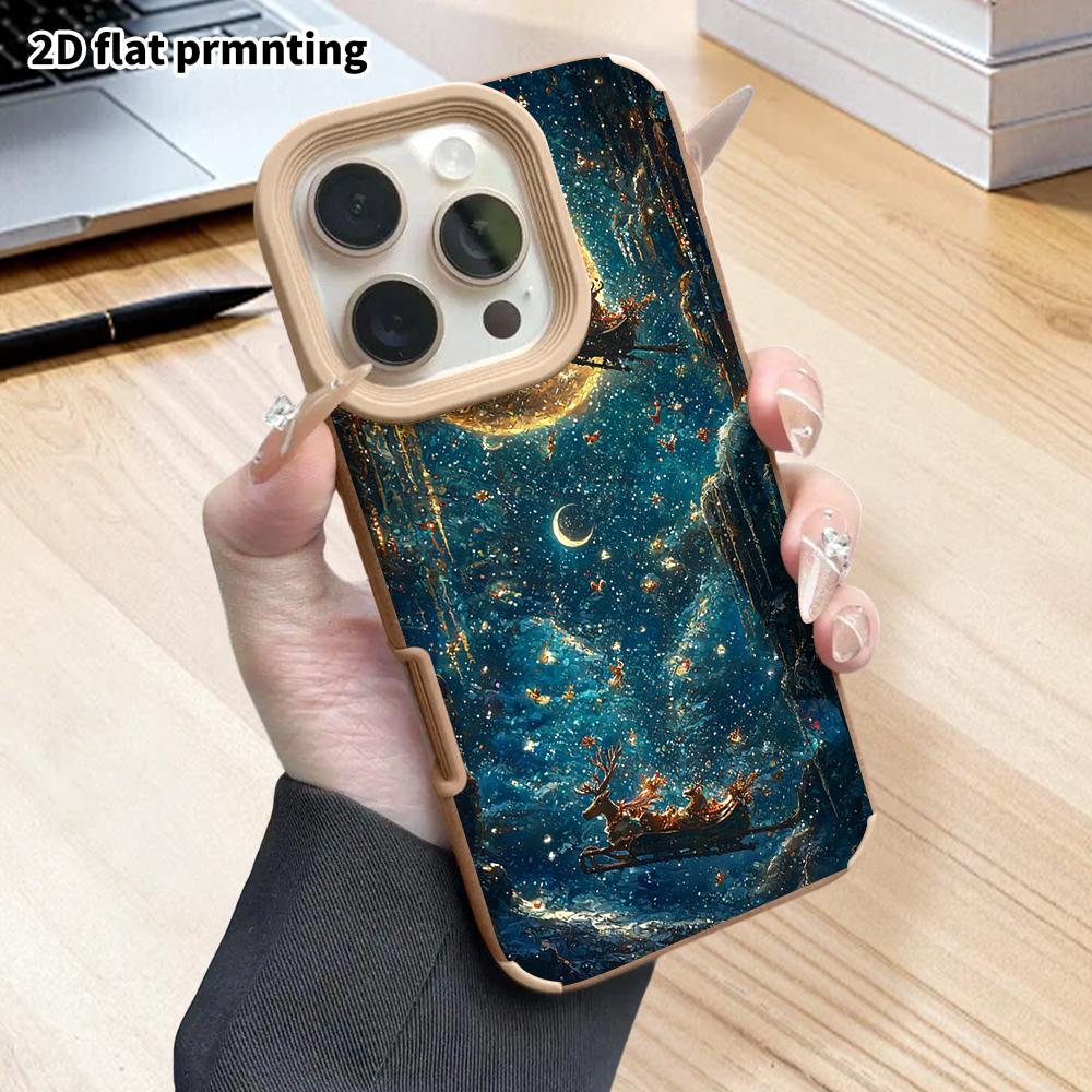 Phone Case: 2D flat lambskin suitable for iPhone 18 17 16 15 14 13 Pro protective case, Christmas sleigh, Christmas and Halloween gifts