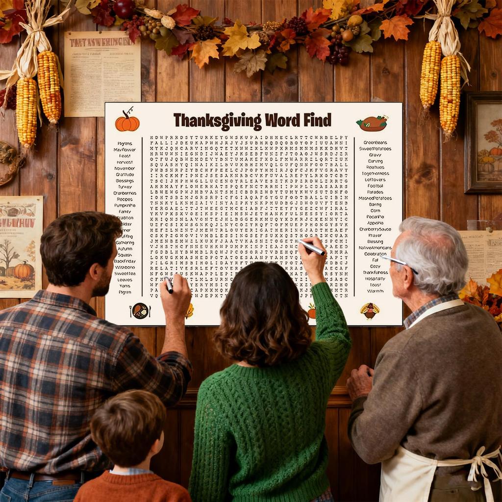 Interactive Giant Thanksgiving Poster Large Wall Game Giant Thanksgiving Word Search Poster For Women Boys Girls Youth Teens