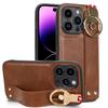 For iPhone 14 Pro Wristband Leather Back Phone Case