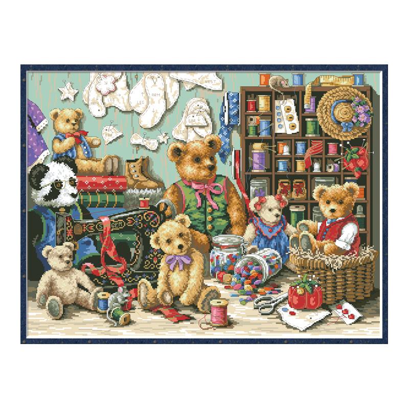 Bear Family Counted Cross Stitch Pattern Embroidery Kits Needlework Unprinted Canvas 11CT 14CT DIY Craft Set Home Decor Painting