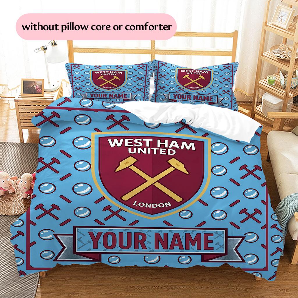 Custom Name West Ham United2 Pattern Bedding Quilt Set Home Decoration Gift (1 * duvet cover + 2 * pillowcase without core)