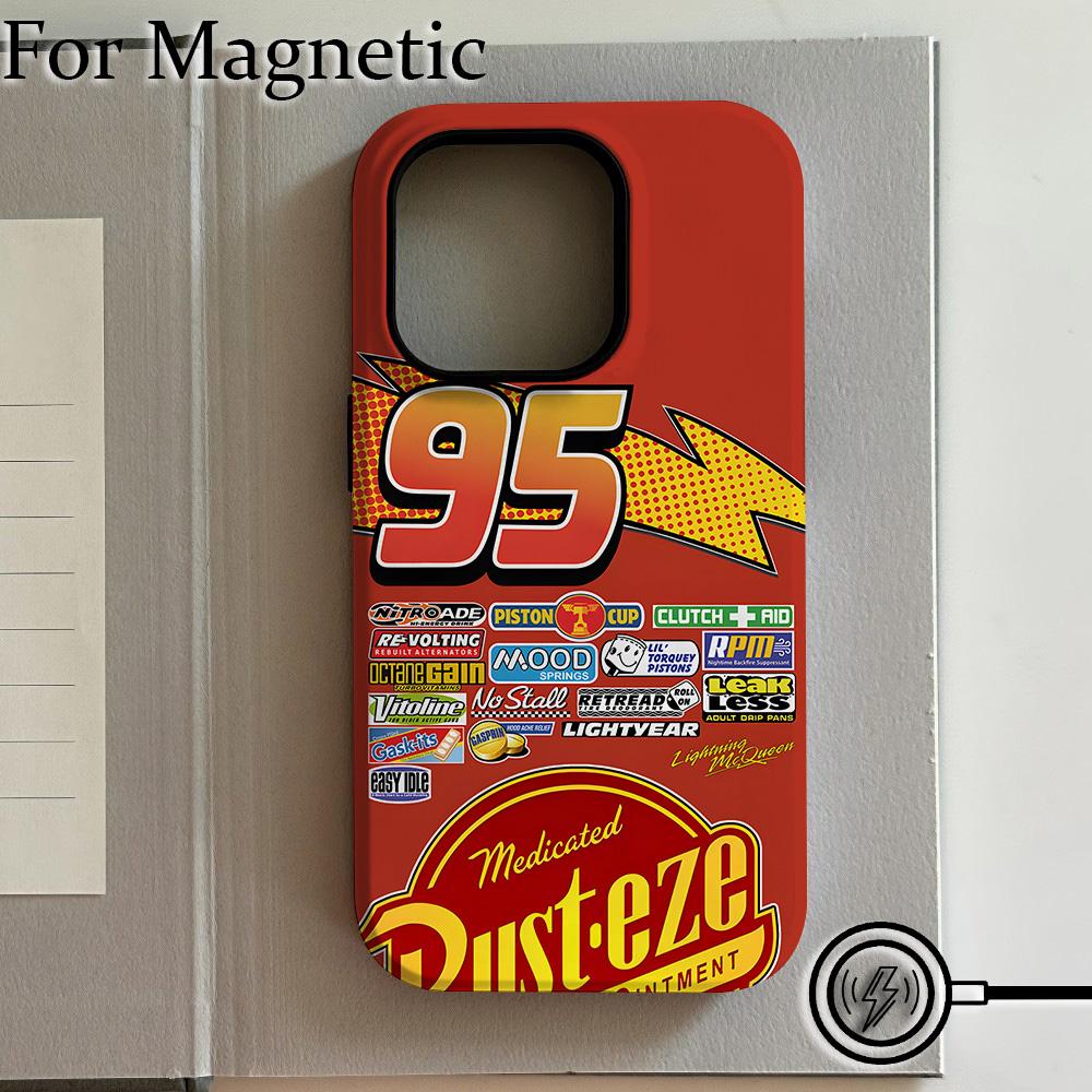 Cars Lightning McQueen 95 Phone Case for iPhone 17 16 15 14 13 12 11 Pro Max Plus Air Luxury Magnetic Double-layer Back Cover
