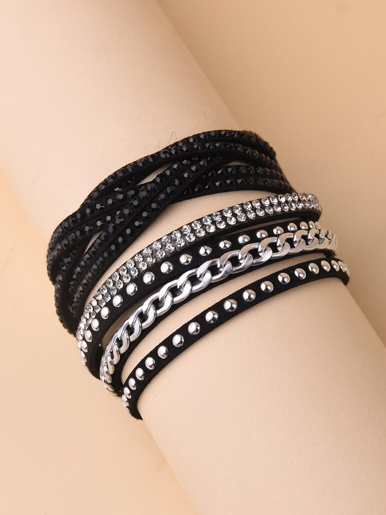 Trendy Colorful Leather Bracelet for Women Men Boho Metal Tube Multilayer Wrap Wide Charm Bracelets Creative Party Jewelry
