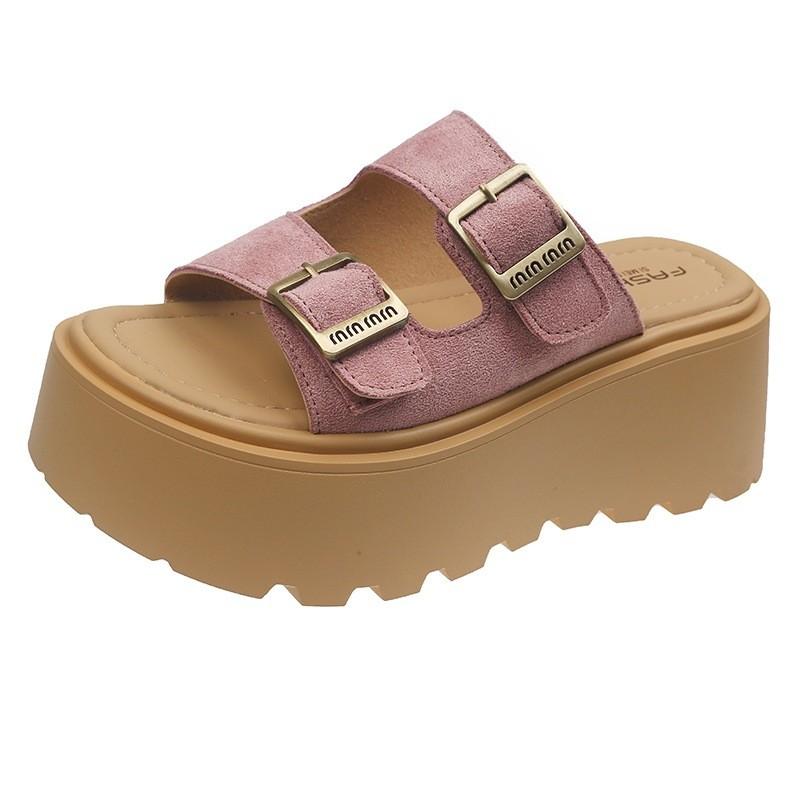 Thick Metal Buckle Soled Summer Women Slippers For Wear Daily