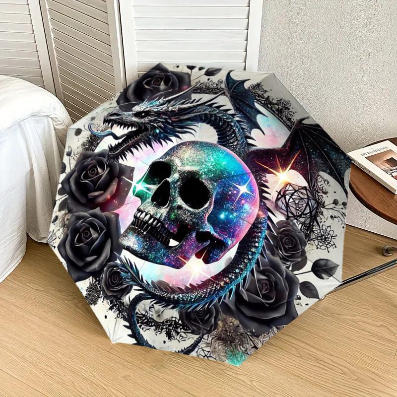 1pc Galactic Dragon Skull Roses Umbrella with Plastic Handle,Suitable for All Seasons Home Travel Outdoor UmbrellaDD1625