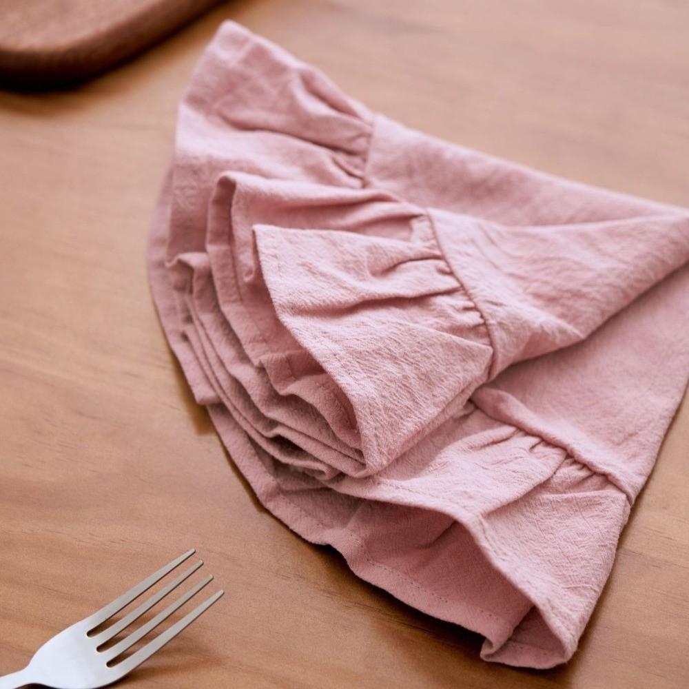Cotton Ruffled Placemat Simple Round Napkin Everyday Use Heat-Insulating Placemat  Kitchen
