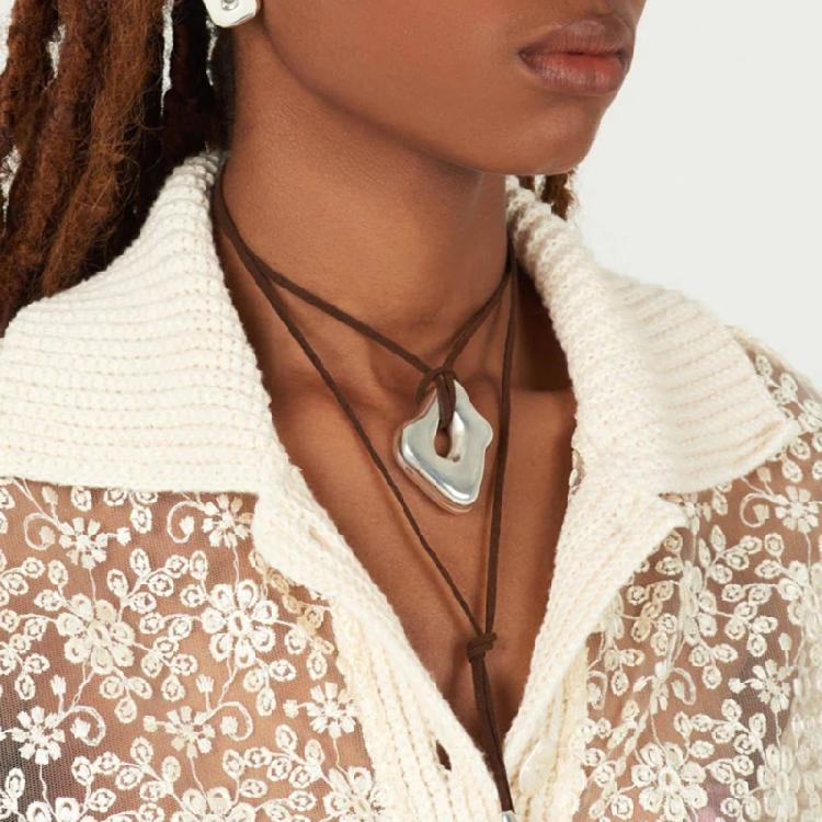 Stainless Steel Waterproof Irregular Geometric Metal Wax Rope Necklace Accessory Fashionable Jewelry for Daily Wear