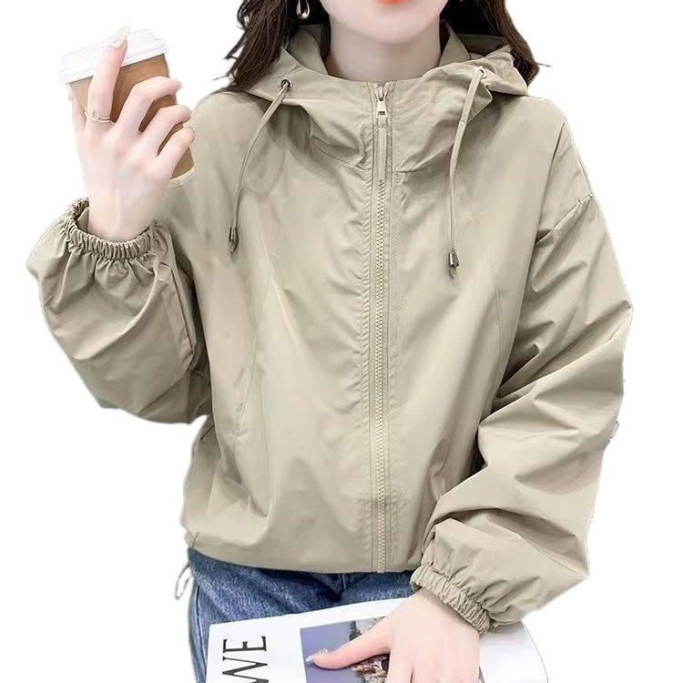 Solid Color Hooded Slimming Windbreaker Jacket - 2025 Spring/Autumn Casual Top