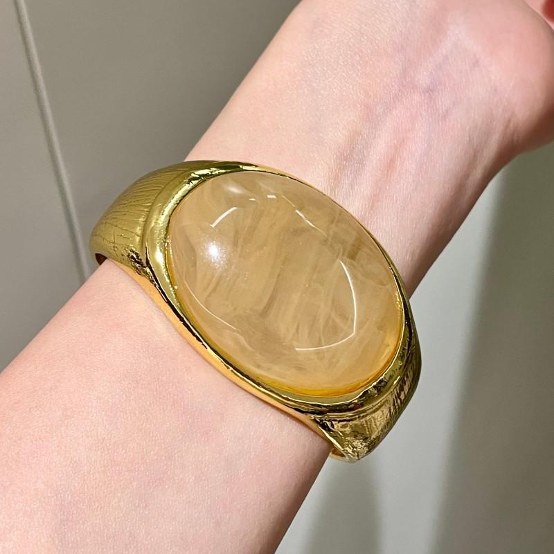 Niche Design Oval Crystal Bracelet Opening Adjustable Artificial Gemstone Inlaid Bracelet Heavy Industry Versatile New Chinese Style