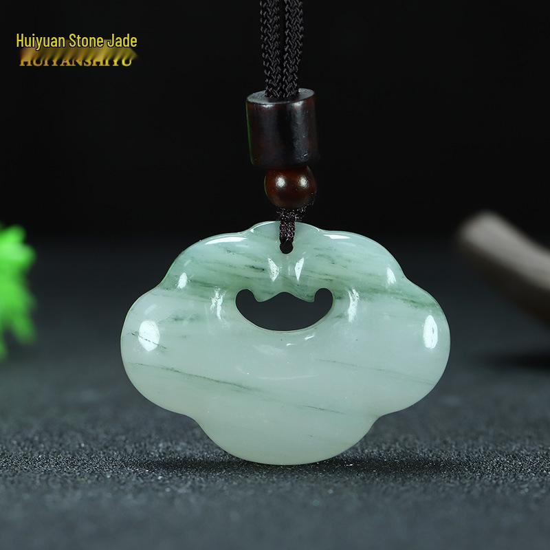 Tianshan Jade Cloud Lock Pendant: Xinjiang Golden Silk & White Jade Ruyi Amulet for Men and Women