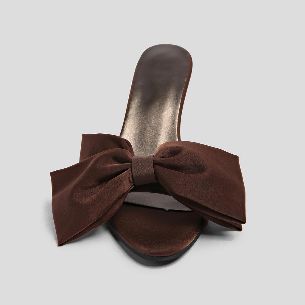 Fashion New Style  Arrival Silk Butterfly-knot High Heels Women Slippers Square Toe Mule Slippers Slides Party Pumps Shoes Zapatos Mujer