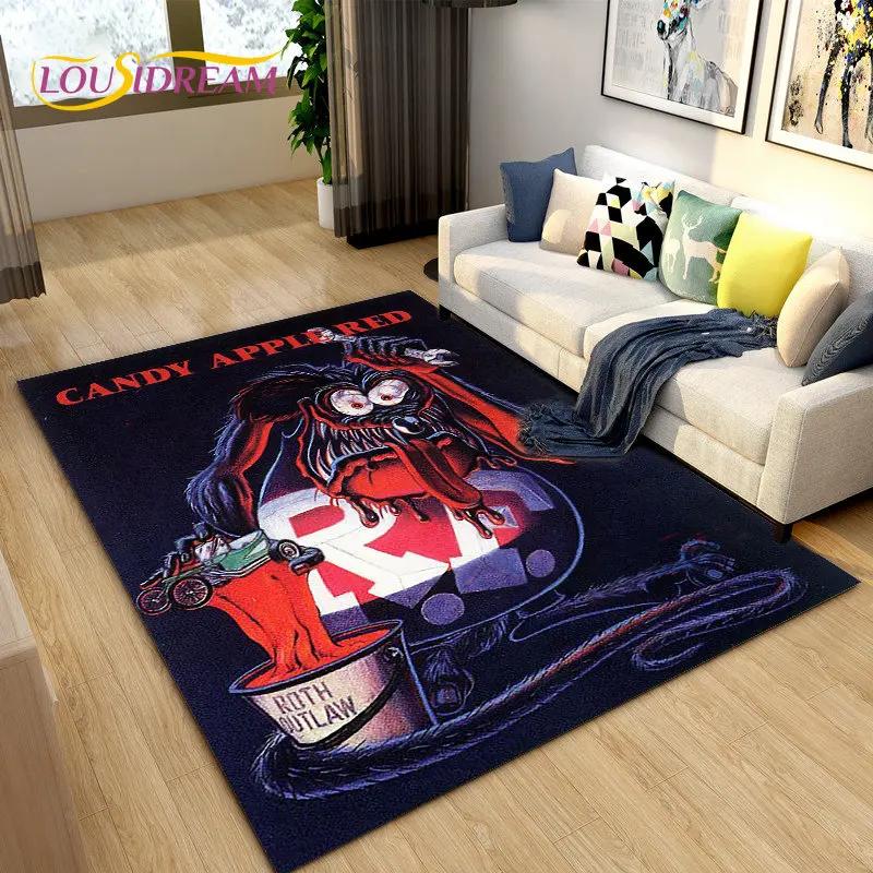 Tappeto Area Cartone Animato Divertente Rat Fink, Tappeto per Soggiorno Camera da Letto Garage Divano Decorazione Zerbino, Tappetino Antiscivolo da Gioco per Bambini