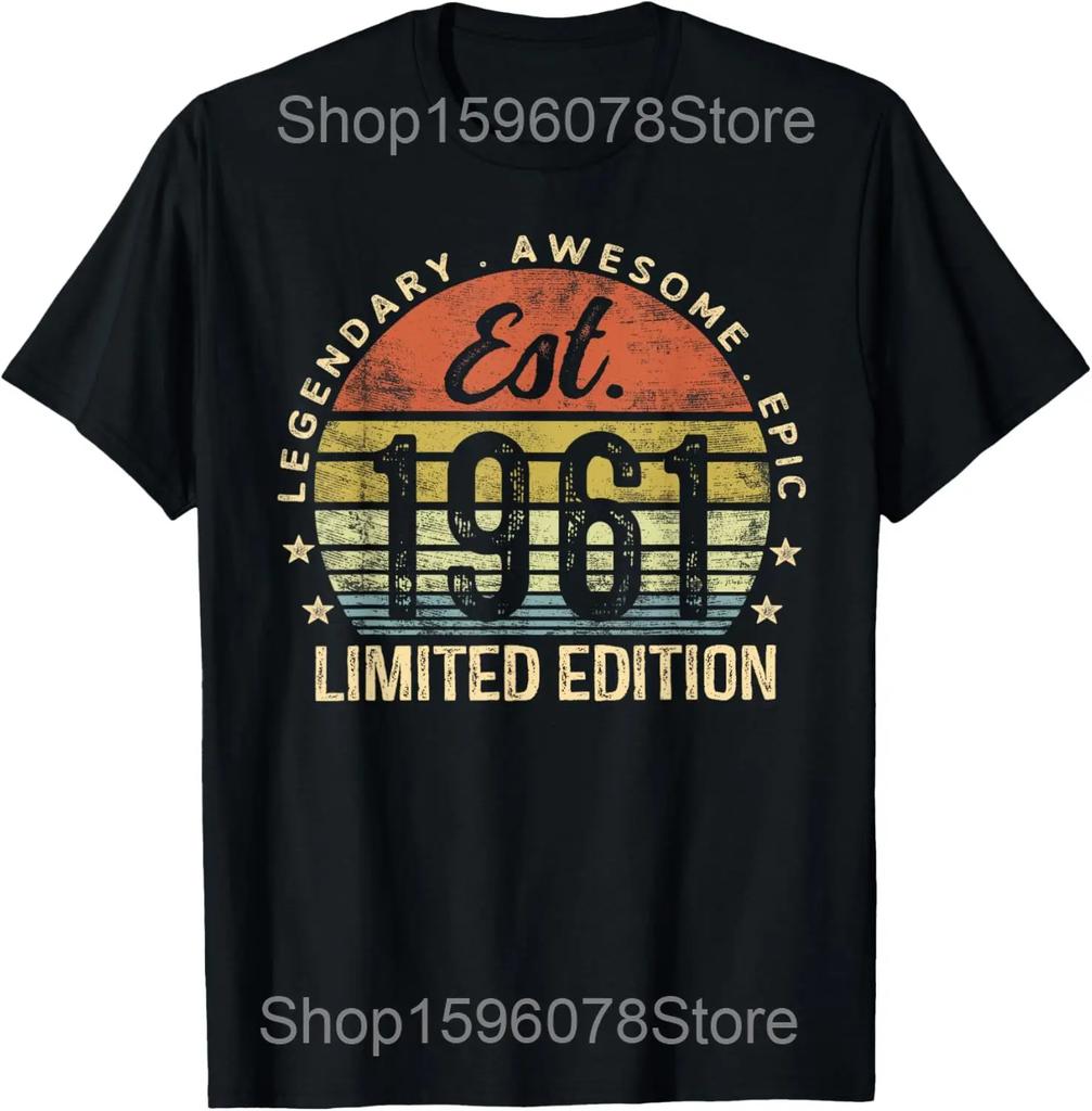 64th Birthday Tee Vintage Legends Born In 1961 64 Years Old T Shirts Men Cotton Humor Tee Short Sleeve Unisex Loose Clothing