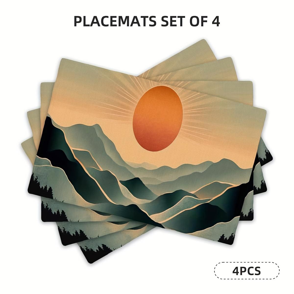 4/6pcs,Four Seasons Square Placemats, Sunset Mountain Landscape Pattern Placemats, Seasonal Spring And Summer Placemats, Suitabl 30x45cm-6PC