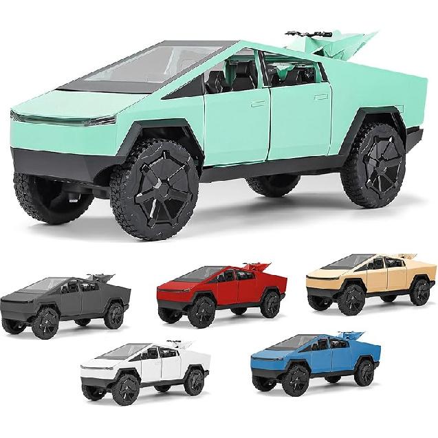 Cybertruck Toy Car,1:24 Zinc Alloy Pull Back Toy Car with Sound and Light,Cyberquad Display Model,Gifts for Boys and Girls (Silver)