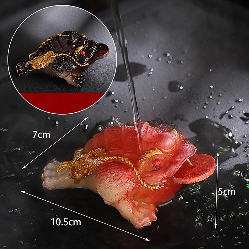 1Pcs Chinese Resin Discolored Tea Pet Lucky Cute Golden Toad Ornaments Desktop Handmade Crafts Home Tea Set Decoration