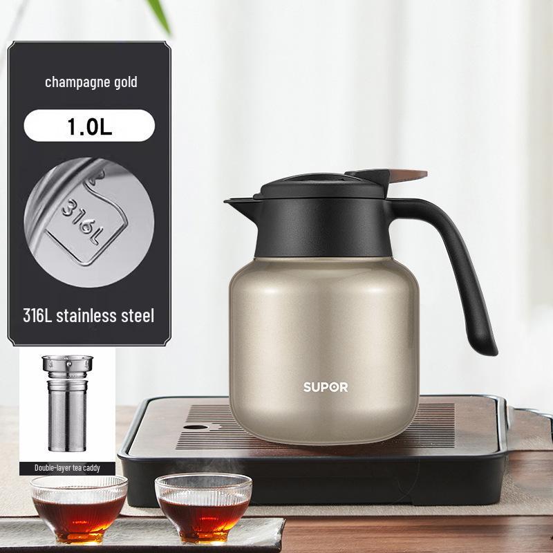Supor Large Capacity 316L Stainless Steel Insulated Kettle & Thermos Flask for Stewing Tea 1.0L