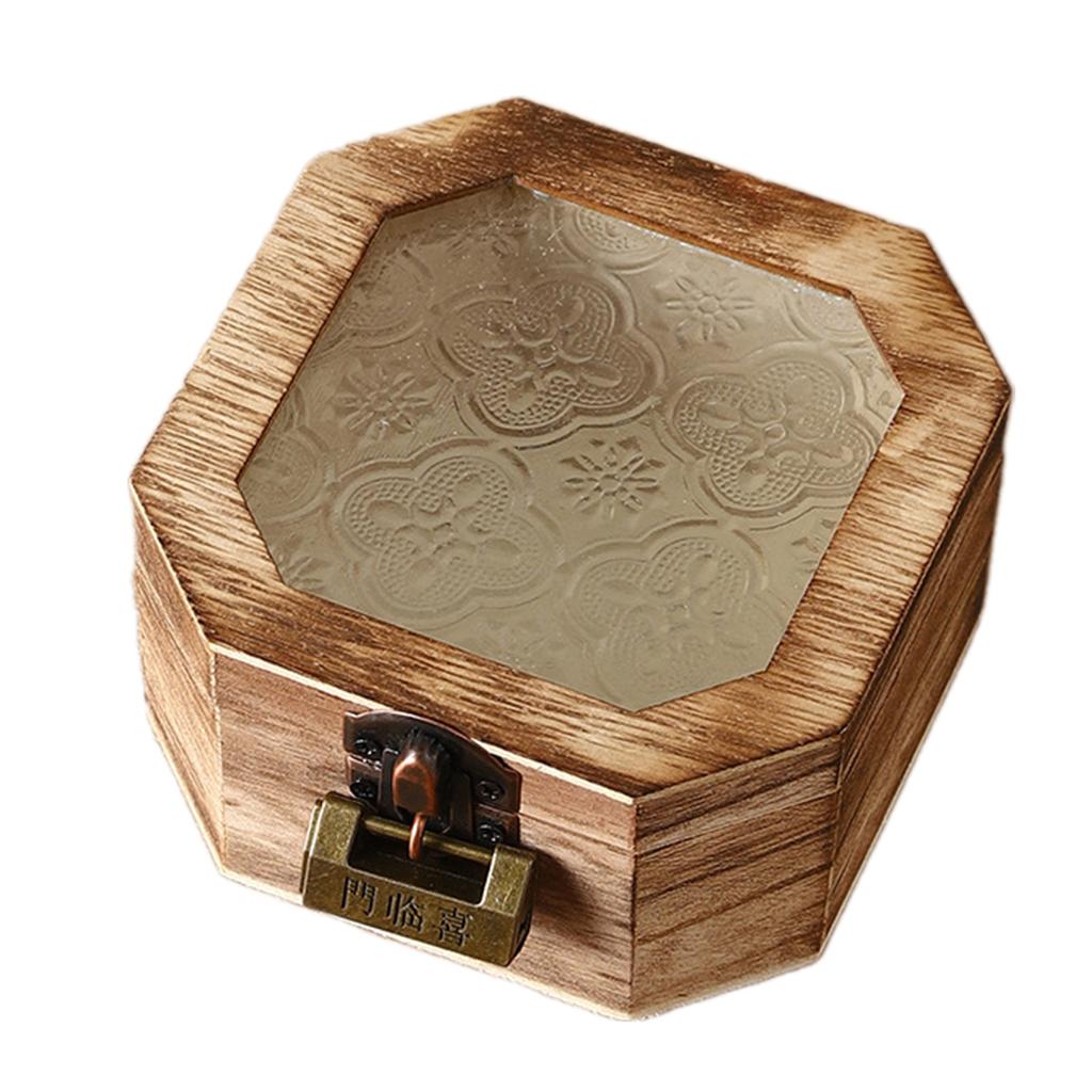 Elegant Begonia Pattern Jewelry Organizer With Glass Lid And Wooden Frame Storage Box For Vanity Table Decoration