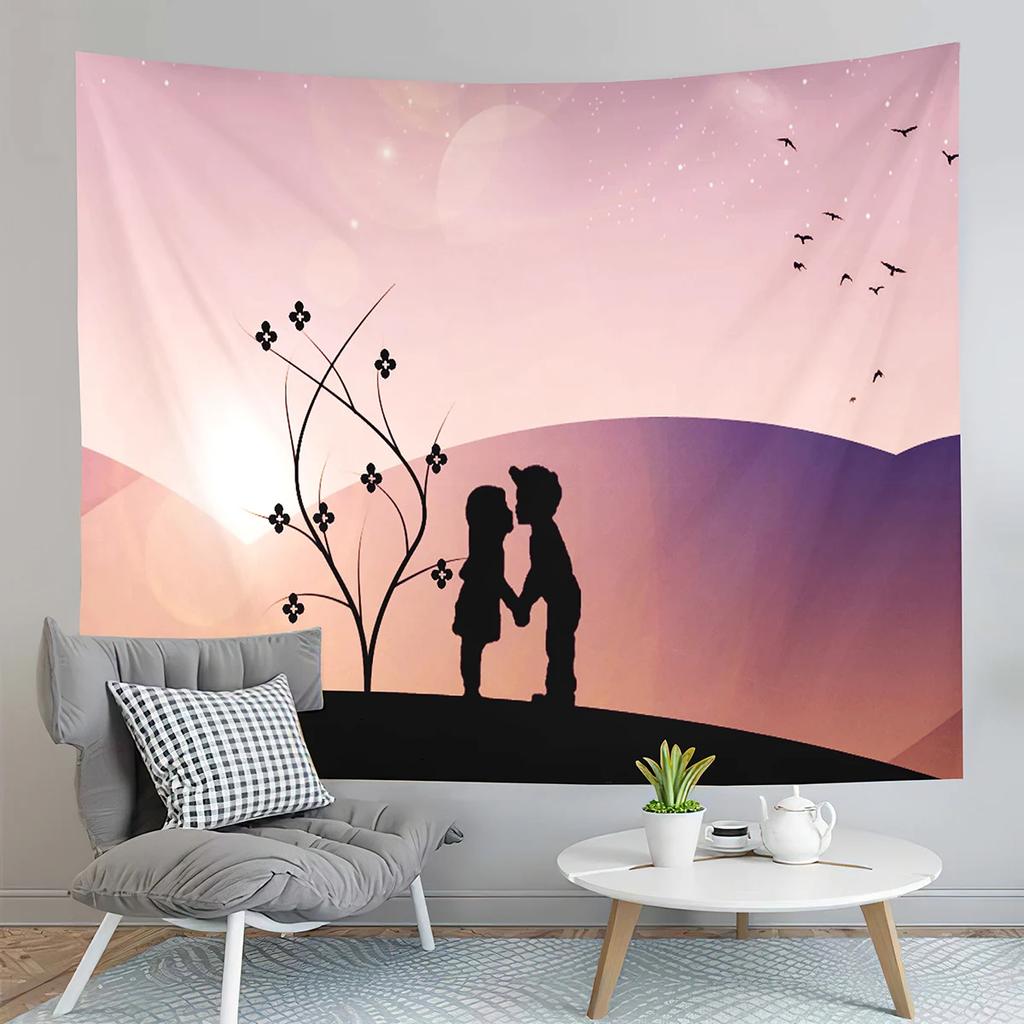 Red Love Heart Rose Flower Tapestry Romantic Sweetheart Tapestry Home Living Room Dorm Bedroom Aesthetics Decoration Tapestries