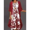 Elegant Polyester Chiffon Twopiece Dress With 3d Print For Spring Fashion
