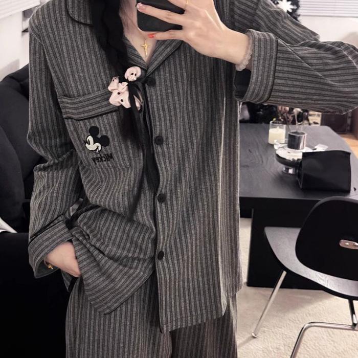 Dámský bavlněný pyžamový set Mickey - Jaro/Podzim Svetr & Dlouhé kalhoty