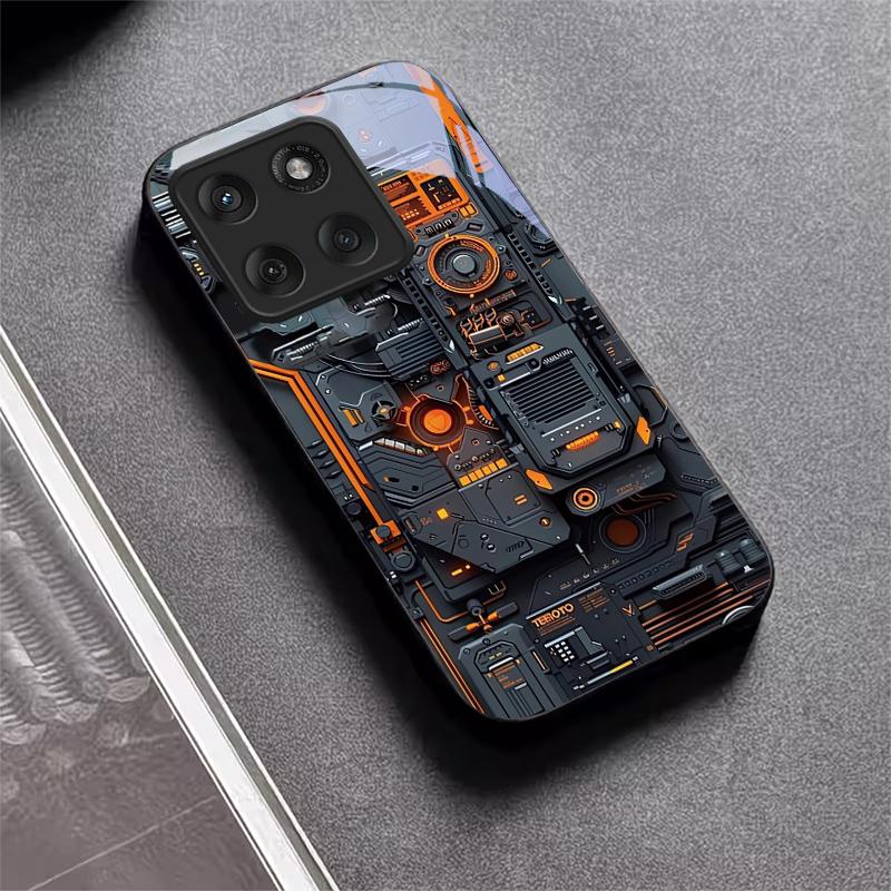 Mech Circuit Core Black Glass Phone Case For Motorola Moto Edge 70 60 Fusion 50 Ultra 40 Neo 30 Pro 20Lite 60s 50Neo Black Cover