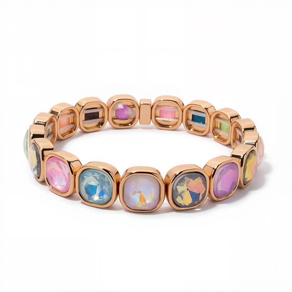 New Design Colorful 12mm Rhinestone Women Bracelet Enamel Gold Color Beads Boho Elastic Bangle