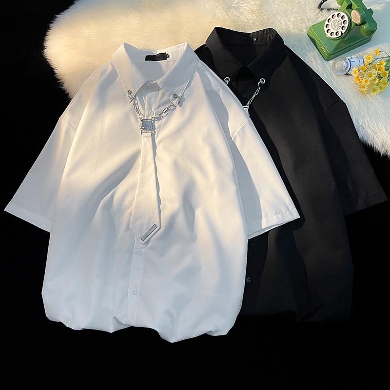 

Ivy League Men s Summer Short-Sleeved Shirt with Tie – Stylish High-End Casual Design XXL