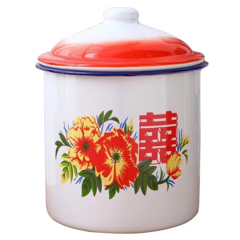 Shangqi Floral Enamel Tea Mug with Red Lid