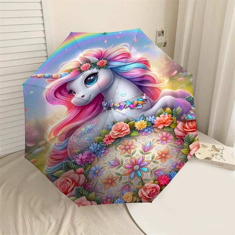

1PC Unicorn Umbrella-8-Rib Reinforced, Automatic Open, Lightweight & Durable, Fashion Accessory for Outdoor, H0411