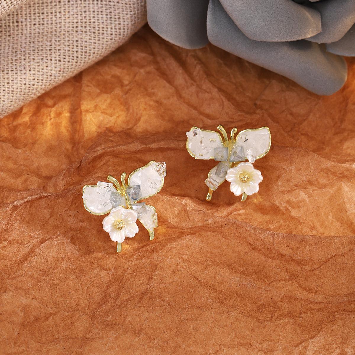 Small Fresh Mori Gradual Change Blue Gravel Earrings, Simple Design Pink Butterfly Flower Earrings Women