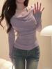Korea Chic Riemen Plissiert Slim Tops Damen 2024 Sexy U-Boot-Ausschnitt Causal Uni Pullover Elegant Party Blusen Herbst Winter Neu