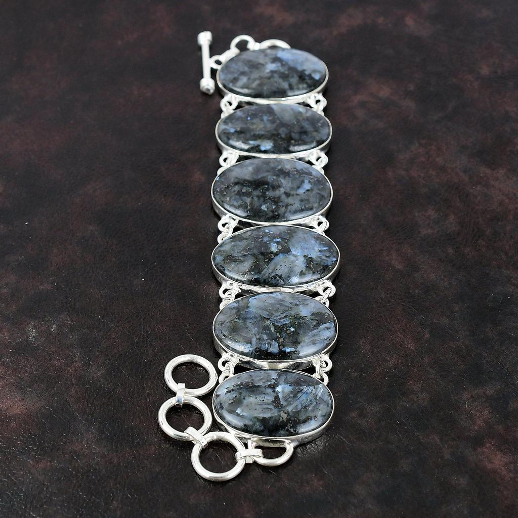 Larvikite Bracelet Unique Design Jewelry 925 Sterling Silver Bracelet Real Gemstone Jewelry Handmade Adjustable Chain Bracelet Gift For Wife