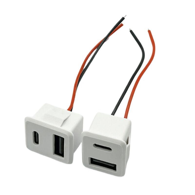 Подвійний шар гніздо USB Type-C гніздо USB для зарядки лампи гніздо живлення 2P з кабельним з'єднувачем