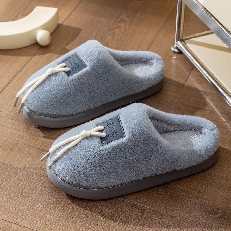 

Cotton slippers female couple home hair slippers non-slip fashion household indoor thermal slippers male winter home household 44-45 сірий колір
