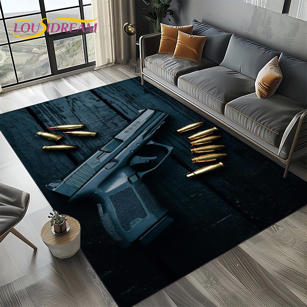2025 New Retro Guns Pistol Ammunition Bullet Cartridge AK M4 Rug Carpet for Living Room Bedroom Decor,Non-slip for Sofa Doormat