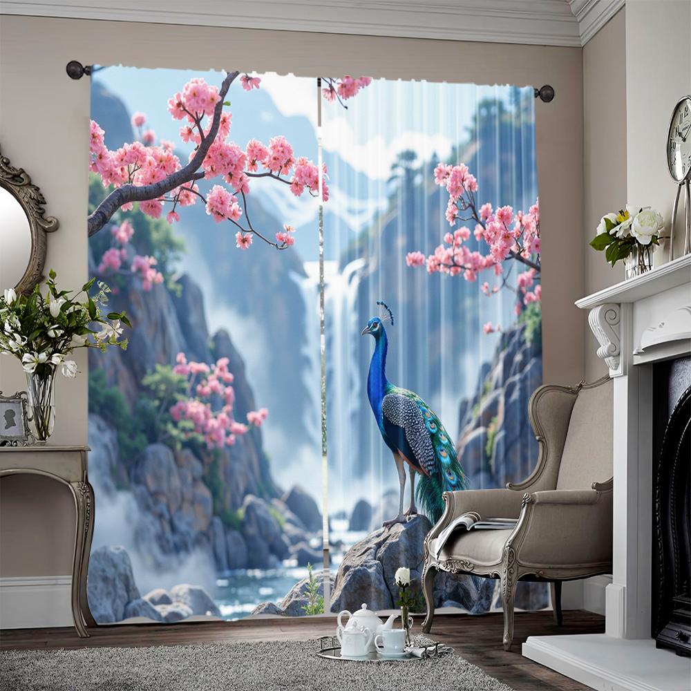 

2pcs, 2D flat Party Curtains Fashion Theme Peacock 100% Polyester,Without Electricity Wall Decor Perfect for Holiday Parties, 53x116cm 2pc21x46in&Rod Pocket