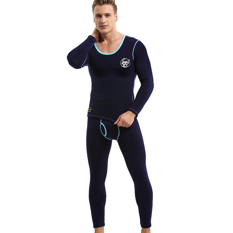 

Мужской плюшевый хлопковый свитер с V-образным вырезом и штаны в комплекте - теплый осенний слой XXXL королевский синий