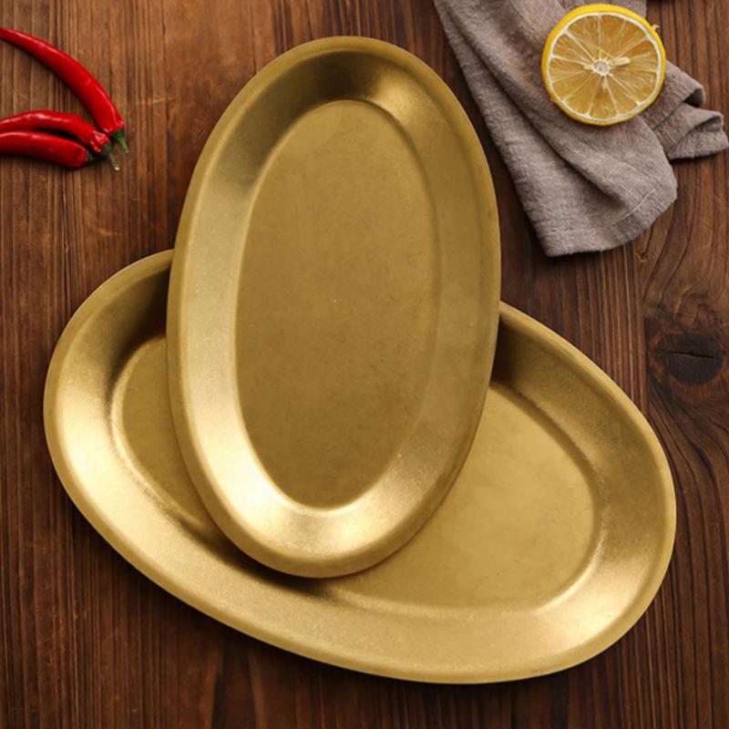 Stainless Steel Oval Vegetable Dish Food Grade Undivided Serving Plate for Curry Salad Home Use