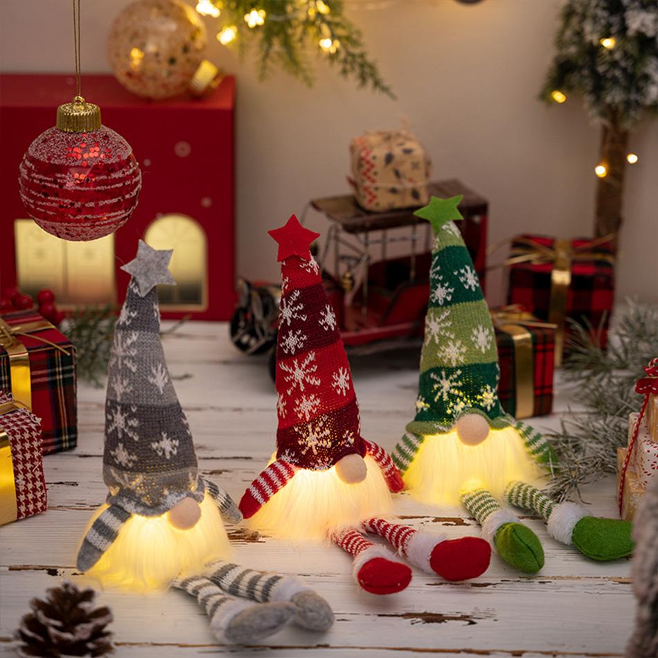 Christmas Faceless Doll Gnome Ornaments Led Light Plush Knitting Crafts Tree Pendant Christmas Decorations For Home Kids Gift